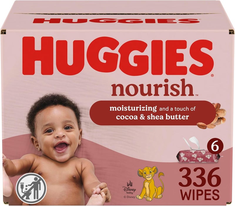 HUGGIES Nourish Scented Baby Wipes, 6 Push Button Packs (336 Wipes Total) - Image 1